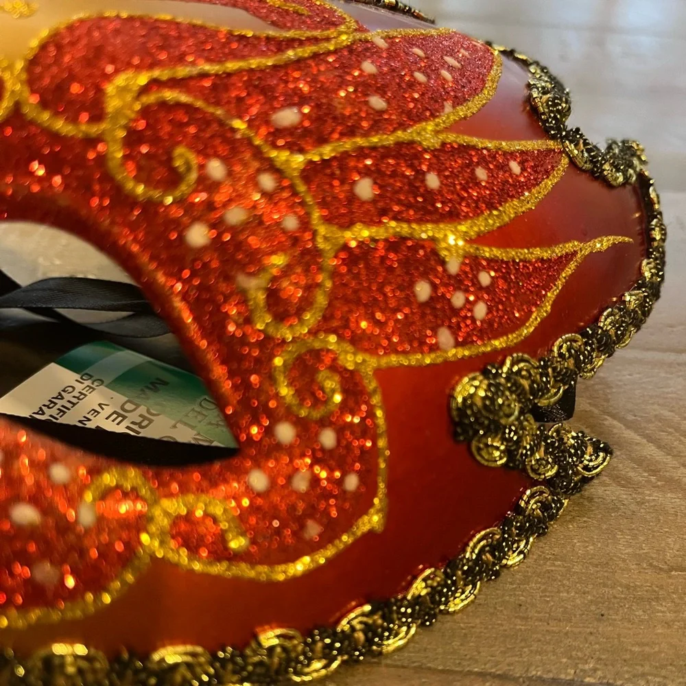 Italian Masquerade Mask, Red and Gold
